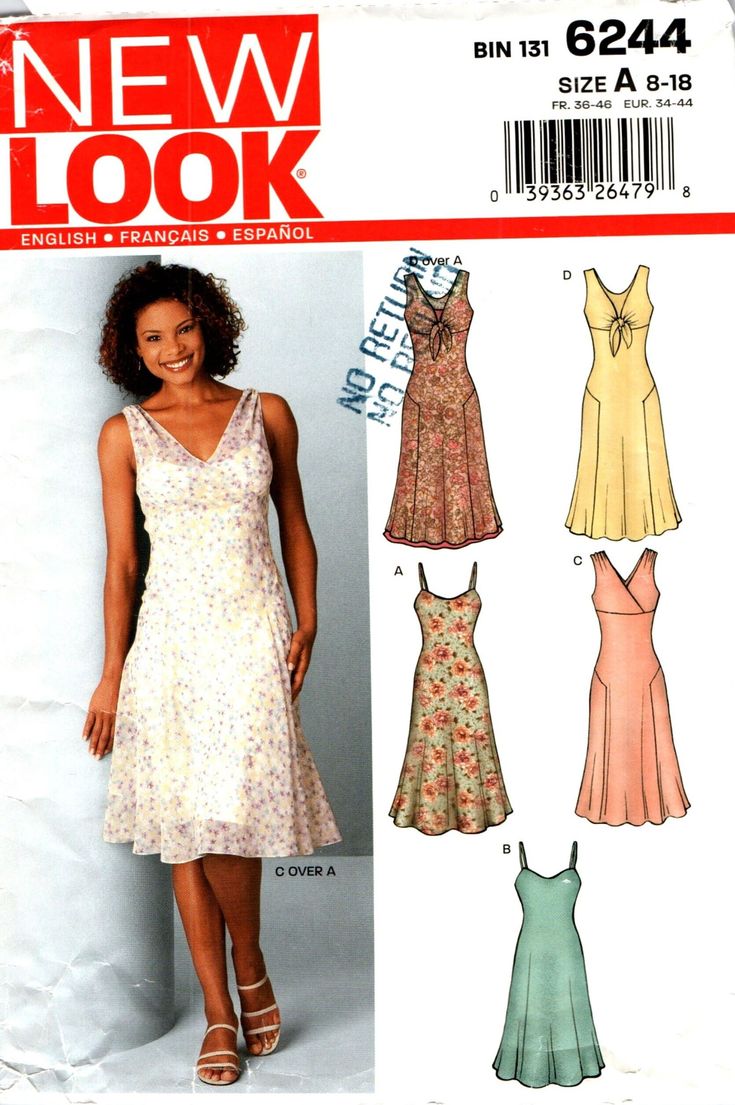 V-NECK BIAS SLIP STYLE CAMISOLE SUMMER DRESS SEWING PATTERN SIZE 8 10 12 14 16 18 - WOMEN MISSES NEW LOOK 6244 C 2000s INCLUDES FULL FIGURE, CURVY FIT AND PLUS SIZE FOUR STYLES INCLUDING: SPAGHETTI STRAPS SLIP DRESS BODICE WITH OR WITHOUT FRONT TIES BIAS CUT, GORED SKIRT THIS PATTERN COMES IN 3 LANGUAGES:   ENGLISH   FRANCH   SPANISH THIS PATTERN IS IN 'EXCELLENT' CONDITION.  UNCUT WITH FACTORY FOLDS! Cheap Summer Slip Dress, Dress Sewing Patterns V Neck, Free Pattern Slip Dress, V Neck Dress Sewing Pattern Free, Summer Dress Sewing Pattern, Summer Dress Sewing, Tank Top Sewing Pattern, Summer Dress Sewing Patterns, 2000s Dress