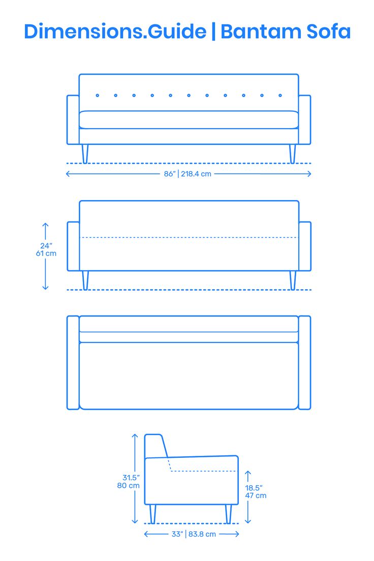 a drawing of a couch with measurements for it