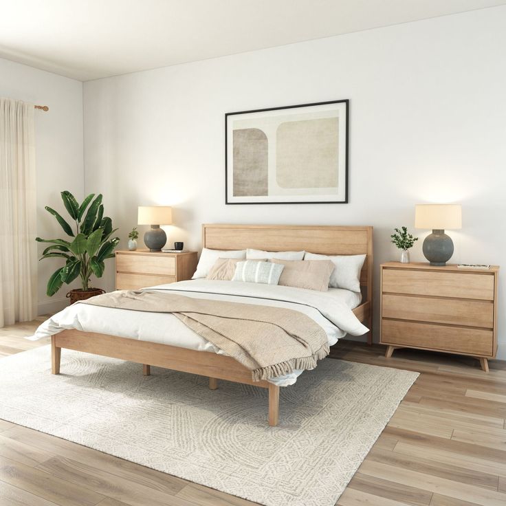 Blonde Bed - King Single Beds Plank+Beam Thuma Bed Decor Bedroom, Bedroom King Size, Bedframe Ideas Wood, Light Brown Bedroom Furniture, King Size Bed Styling, Wood Bedframe Bedroom Ideas Modern, Modern Wood Bedroom, Thuma Bed Ideas, Wood Aesthetic Bedroom