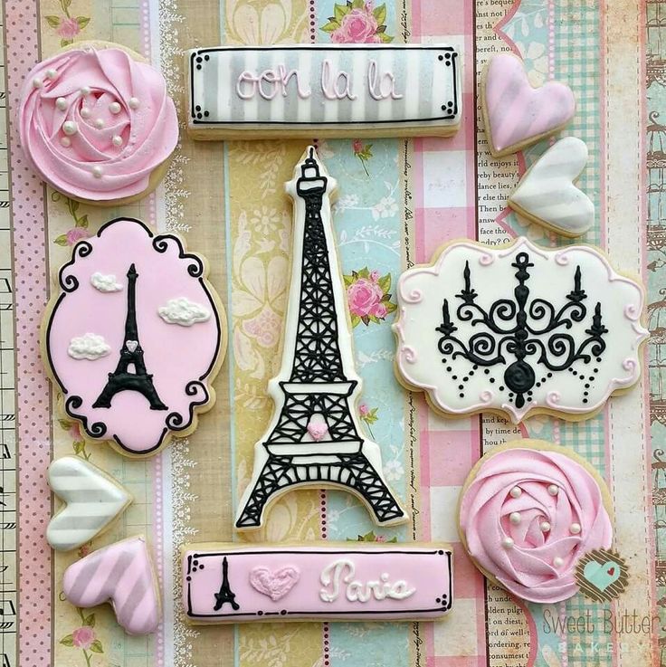 decorated cookies with the eiffel tower in paris