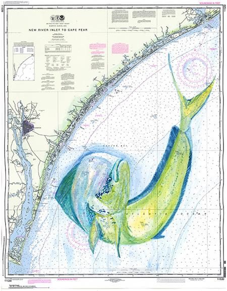 a drawing of a fish swimming in the water with other maps behind it and an ocean map