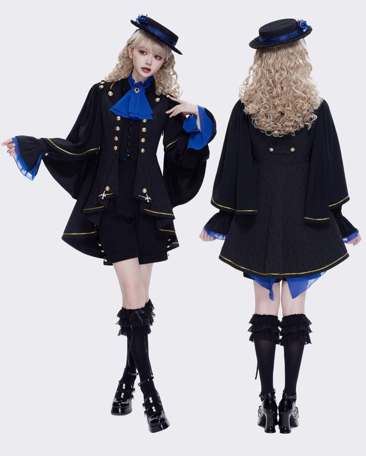 🖤💙Embrace the darkness within with our Ciel Phantomhive-inspired outfits! Set 1: Shirt + Lolita Skirt; Set 2: Shirt + Ouji Shorts + Coat Get Yours Now👉 https://www.devilinspired.com/ouji-fashion #devilinspired #oujifashion #oujilolita #gothicfashion #gothlolita #ouji #gothaesthetic #eglcommunity Ouji Fashion Girl, Ouji Shorts, Sir Chloe, Ouji Fashion, Embrace The Darkness, Shoujo Girl, Hime Gyaru, Oc Design, Ciel Phantomhive