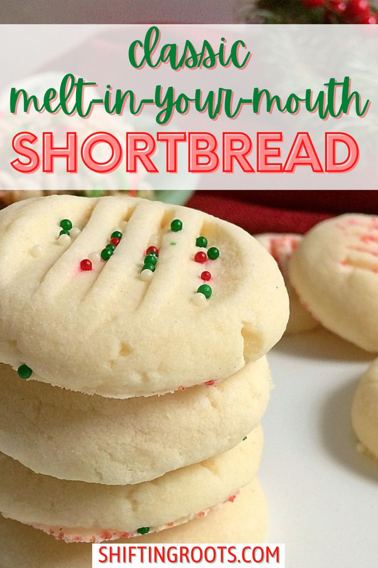 a stack of shortbread cookies sitting on top of a white plate