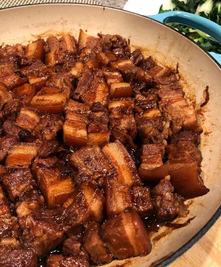 the food is cooked and ready to be eaten in the pan on the counter top