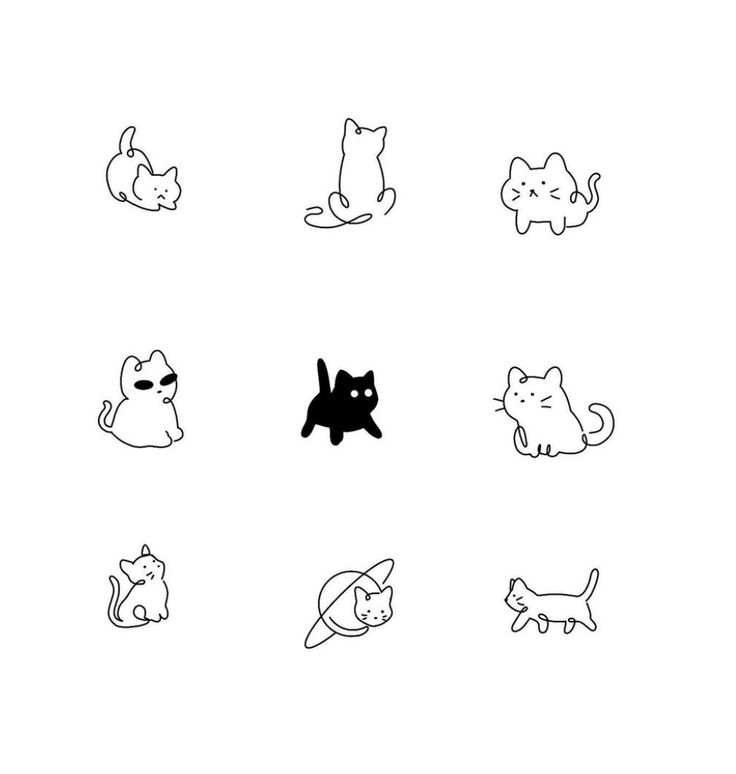 black and white cat icons are shown in this drawing style, which includes cats with different shapes