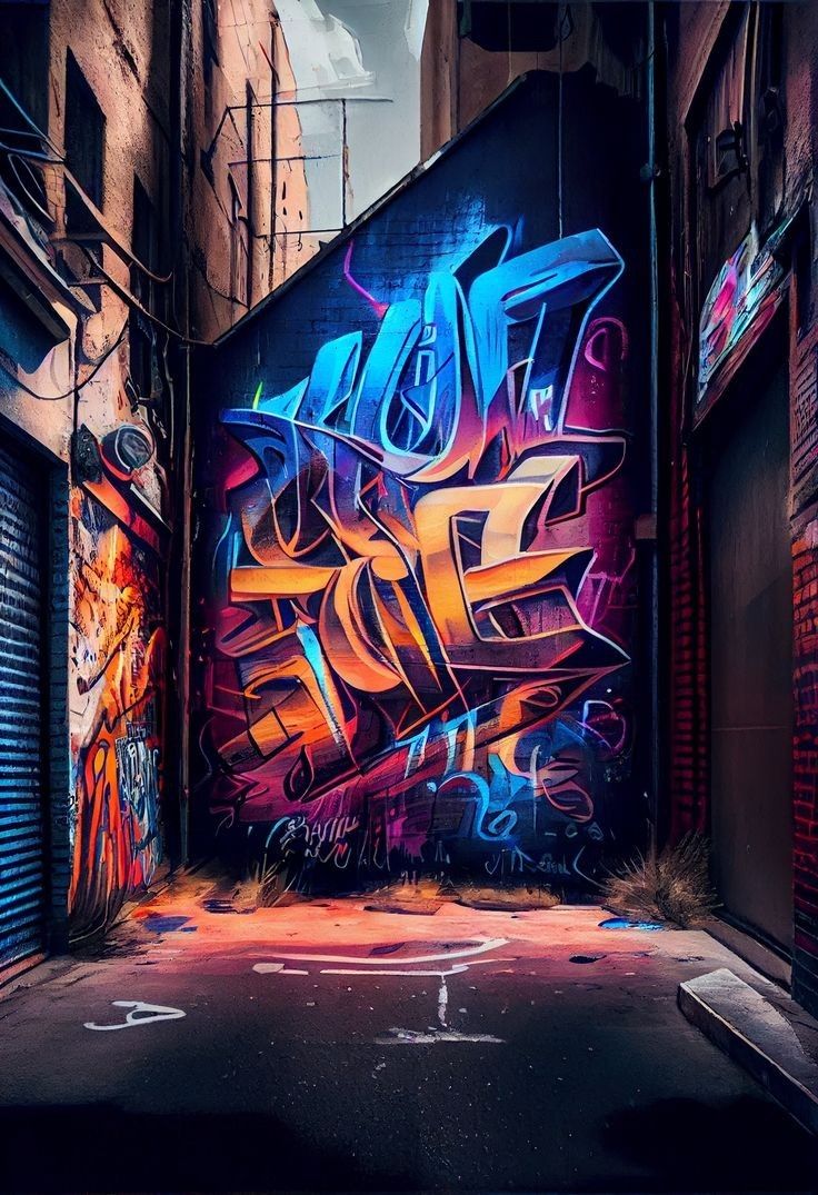 an alleyway with graffiti on the walls