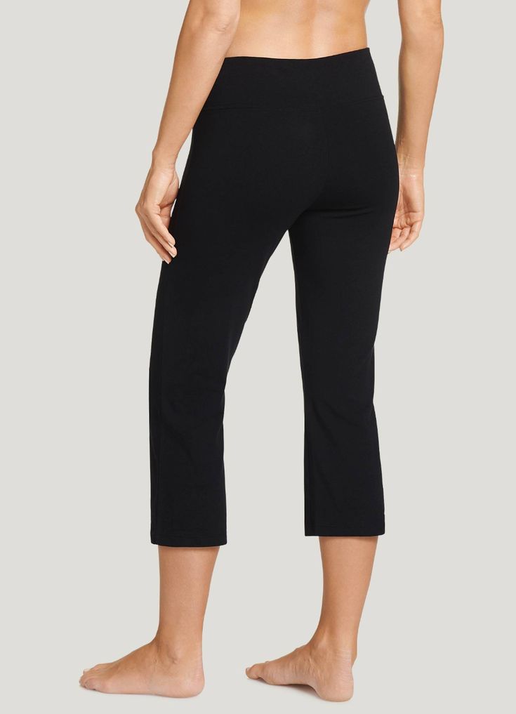 Jockey® Cotton Stretch Slim Flare Capri | Jockey.com Fitted Cotton Activewear For Pilates, Cotton Fitted Activewear For Pilates, High Stretch Solid Cotton Activewear, High Stretch Cotton Activewear, High Stretch Cotton Activewear For Yoga, High Stretch Cotton Yoga Activewear, Casual Comfort Stretch Seamless Yoga Pants, Basic High Stretch Activewear For Loungewear, Comfortable Activewear For Yoga