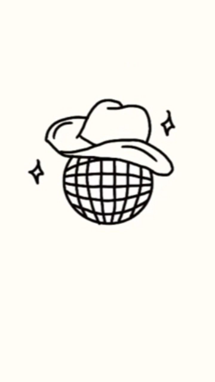 a black and white drawing of a hat on top of a globe with stars around it