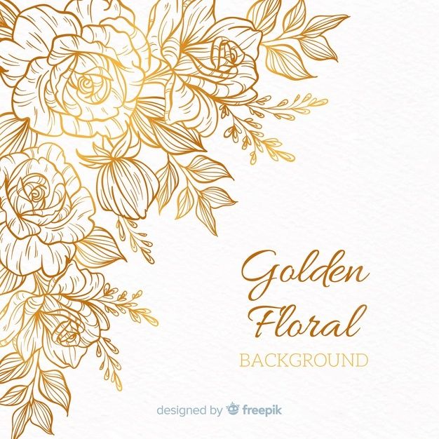 golden floral background with roses and leaves