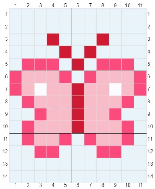 a pink and white square with numbers on it