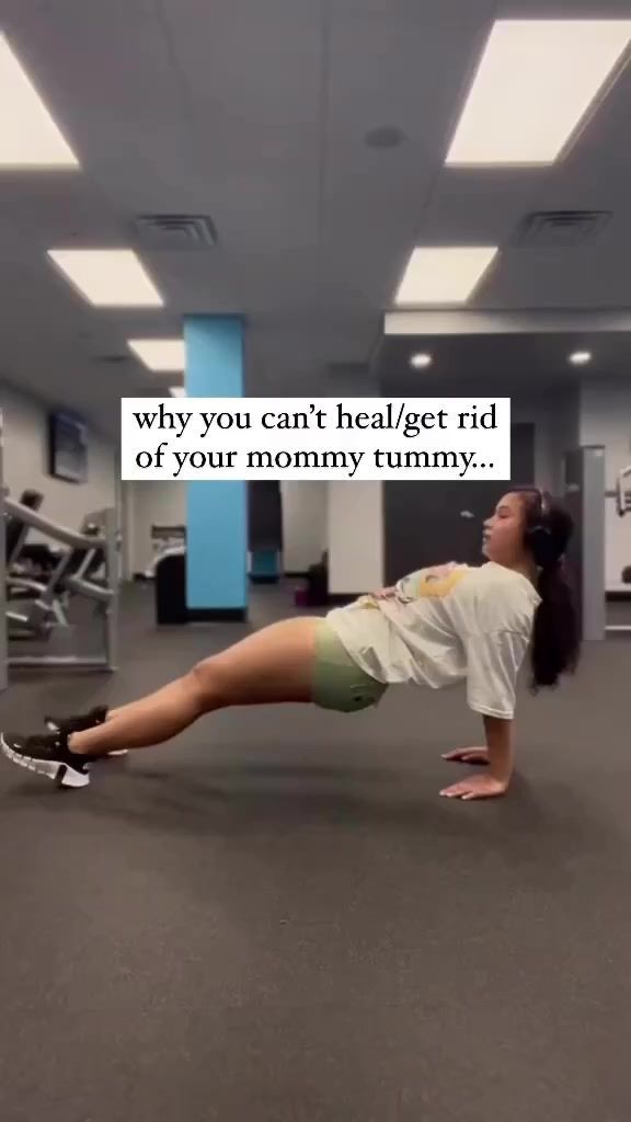 a woman is doing push ups in an empty room with the words why you can't heal / get rid of your mommy funny