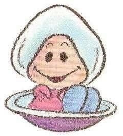 an image of a child in a bowl with a smile on it's face