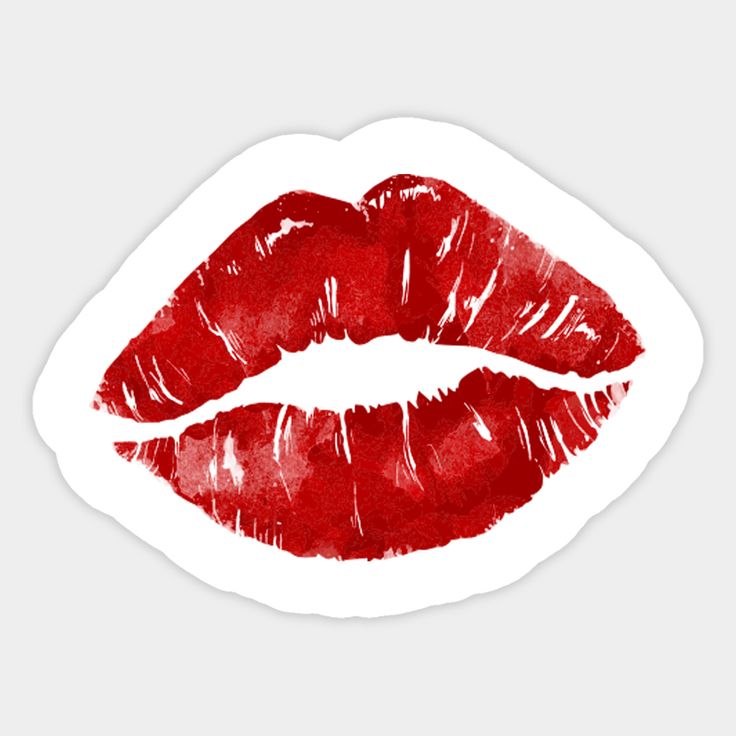 a red lipstick sticker with the shape of a kiss on it's lips