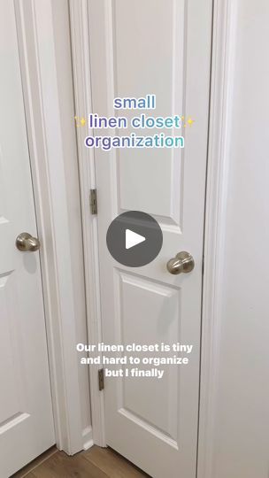 two white doors with the words small linen closet organization on them