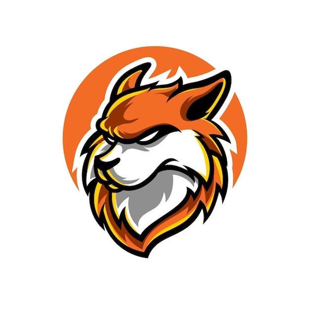 an orange and white fox's head in the center of a circular logo design