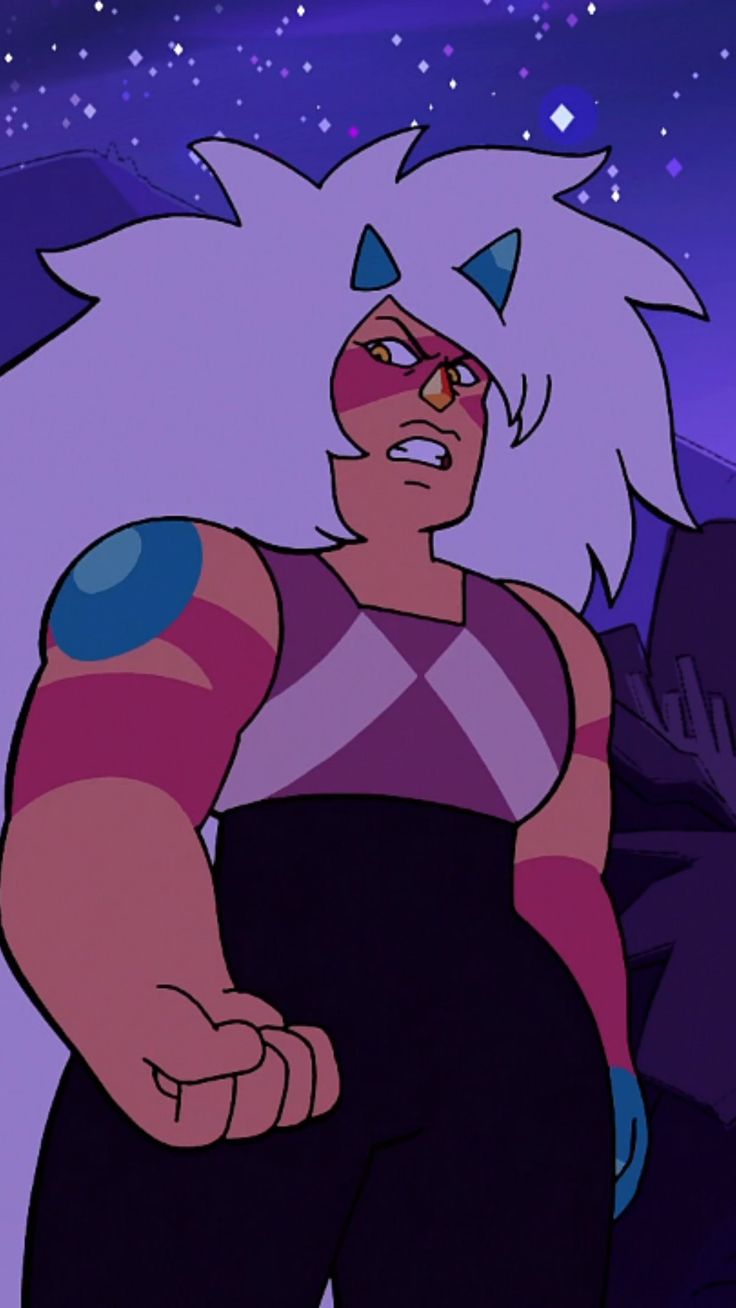 an animated character with white hair and blue eyes standing in front of a purple background