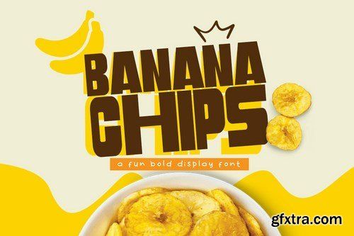 banana chips in a bowl on top of a yellow and white background with the words bananas chips