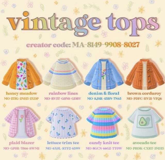 an advertisement for vintage tops with different designs