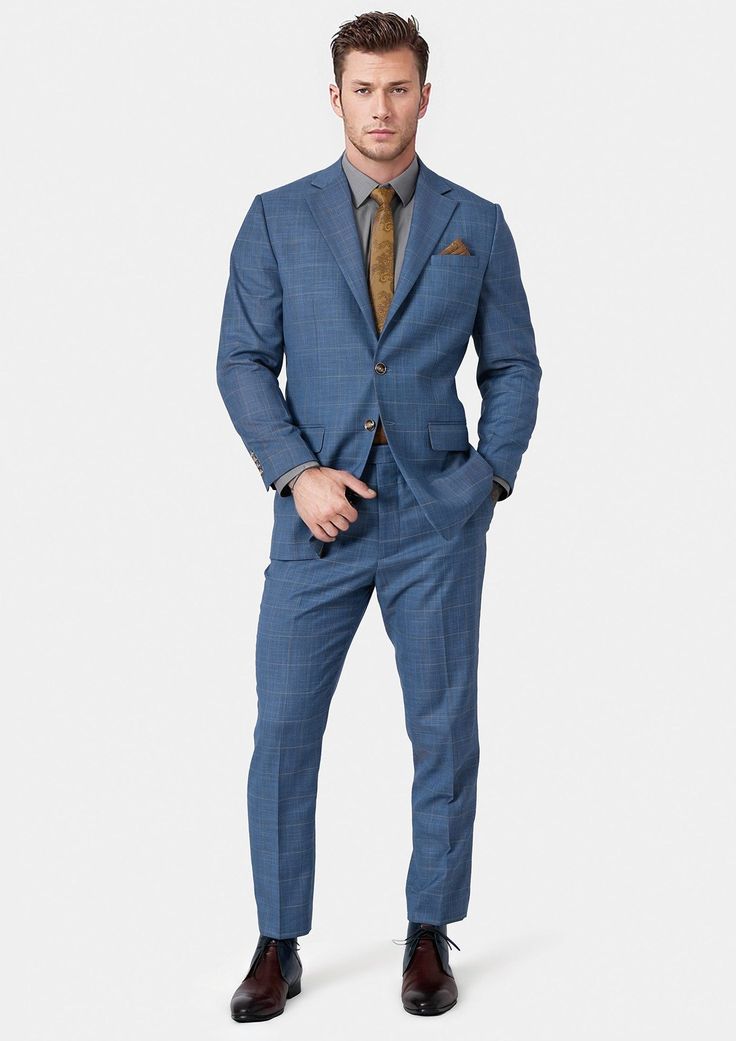 Crafted for modern individual looking to make a statement, the Thompson Sky Blue Windowpane Suit brings a bright and modern style. Its distinct, sky blue windowpane fabric lends a unique, contemporary twist on solid blue suits. Expertly tailored for a custom fit, this suit is sure to turn heads and keep you looking your best. Windowpane Suit, Blue Suits, Custom Made Suits, Blue Suit, Blue Fabric, Custom Fit, Sky Blue, Modern Style, Blue Sky