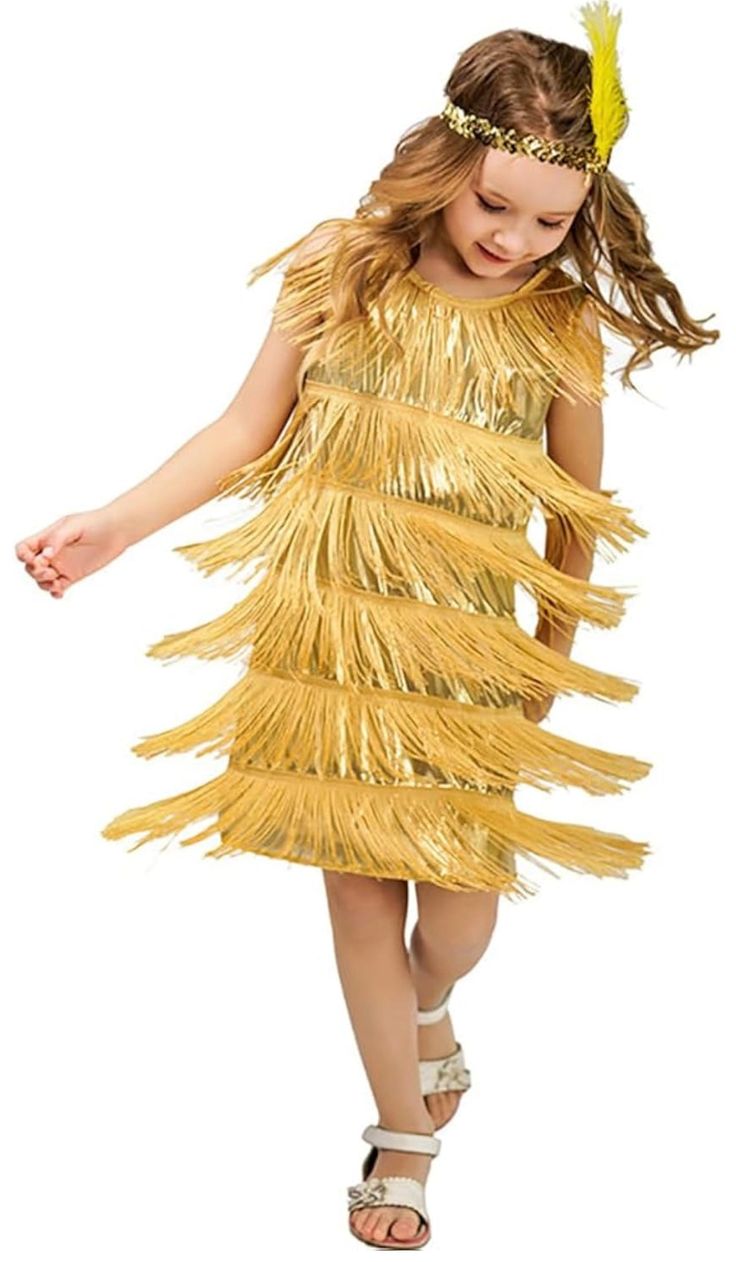 Gold fringe dress and headband. Perfect to Party!!