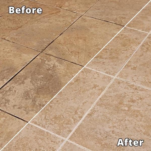 the before and after image of tile cleaning