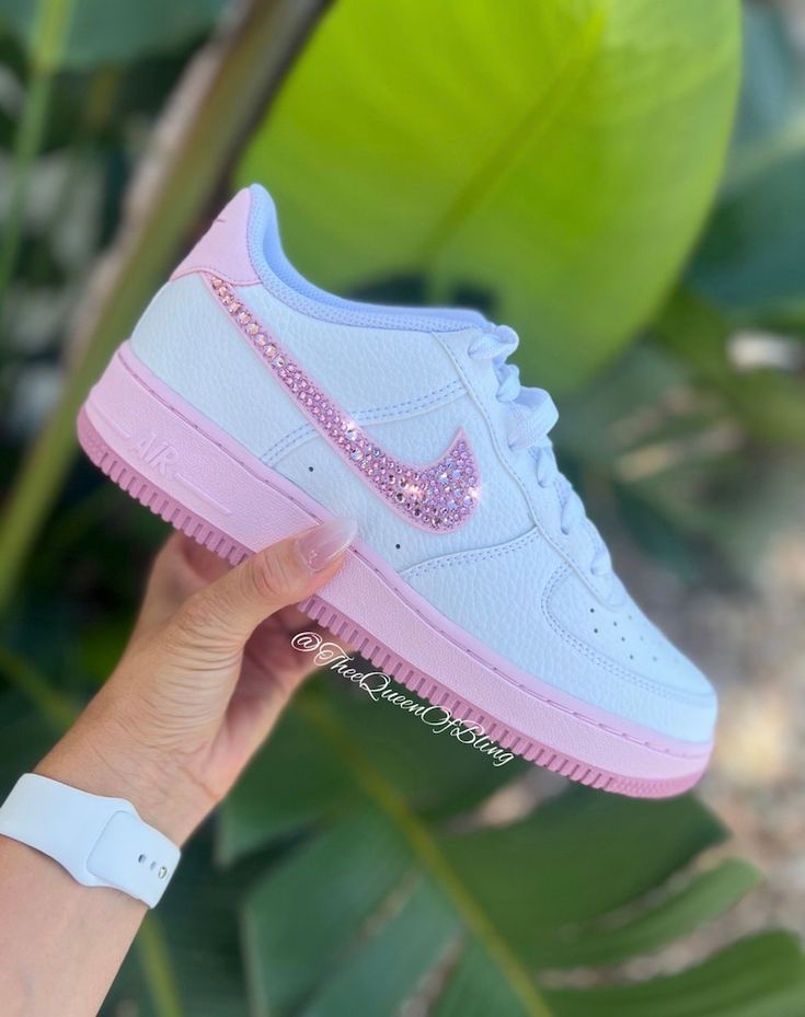 Pink Airforce 1s - Etsy Custom Airforce 1s, Pink Airforce, Airforce 1s, Bedazzled Shoes, Casual Shoes Women Sneakers, Nike Shoes Women Fashion, Tie Sneakers, Pink Nike Shoes, Pretty Sneakers