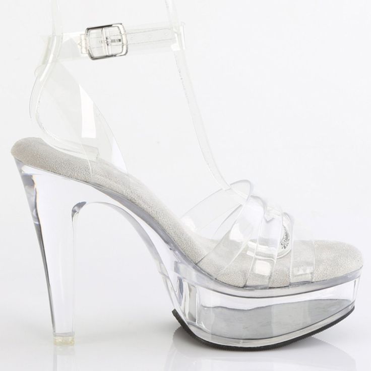 5" High Heel, 1 3/4" Platform Clear Shoes. Triple Jelly Band Wrap Around Ankle Strap Sandal. Tram-505 Clear Heels With 4-inch Ankle Strap, Clear Platform Sandals With Ankle Strap, Clear Platform Heels With Ankle Strap, Clear Synthetic Heels For Wedding, Clear Closed Toe Heels With 4-inch Heel, Silver Shoes Low Heel, Clear Platform Shoes, Silver Low Heels, Clear High Heels