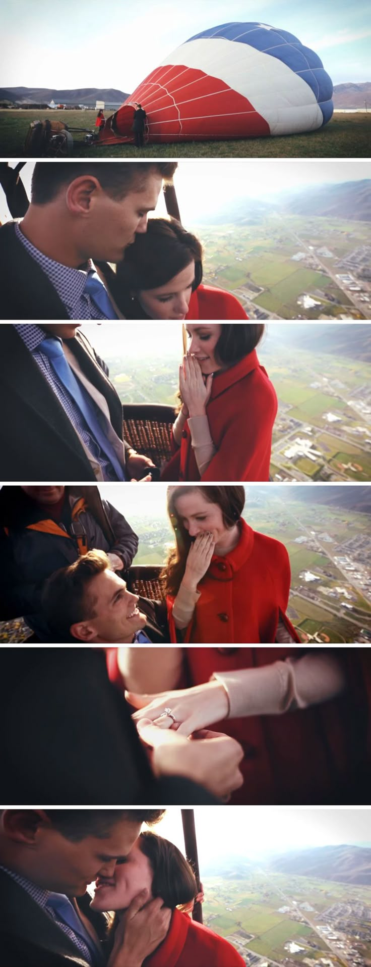 three different shots of people sitting on top of a hot air balloon