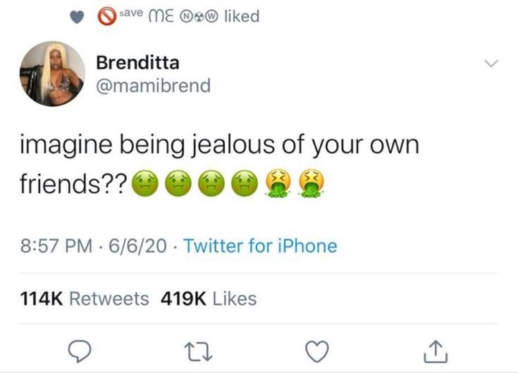 two tweets on twitter with one saying imagine being jealous of your own friends?