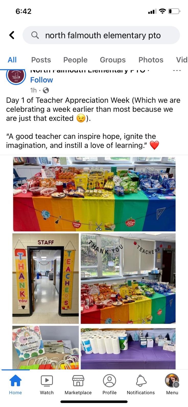 an instagram page with photos and captions on the bottom right corner, below is a rainbow - colored table