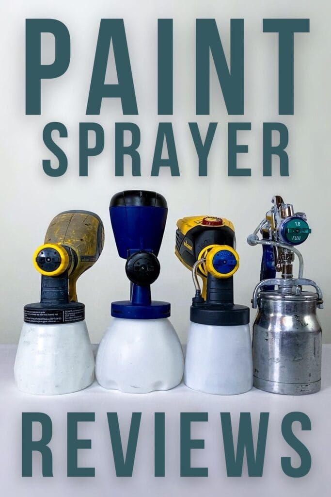 paint sprayers are lined up in front of a sign that says, paint sprayer review