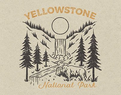 the yellowstone national park logo is shown in black and orange on an off white background