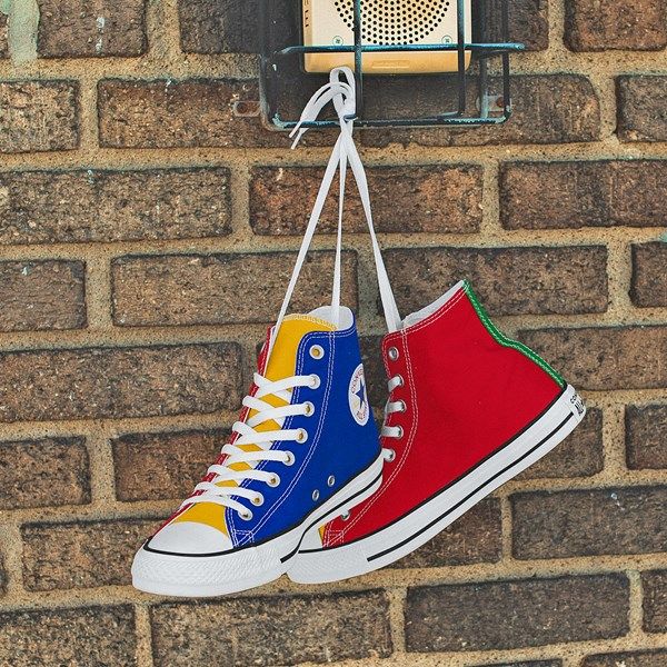 Converse Chuck Taylor All Star Hi Color-Block Sneaker | Journeys Color Block Converse, Yellow Chuck Taylors, Rainbow Converse, Baskets Converse, Dr Shoes, Hype Shoes, Aesthetic Shoes, Cool Shoes, Star Sneakers