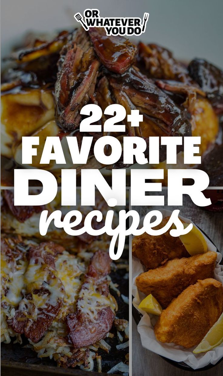 the cover of 25 favorite dinner recipes, including fried chicken and other foods on a table