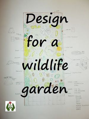 the words design for a wildlife garden written in black ink on a white background with hand drawn drawings