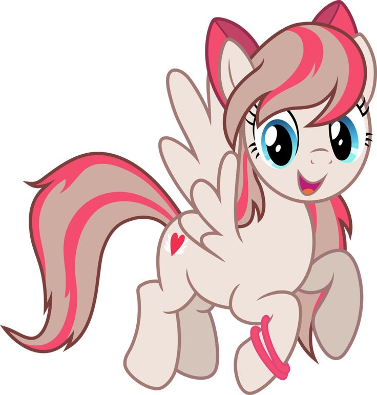 a little pony with pink hair and blue eyes is flying through the air, while it's looking at the camera