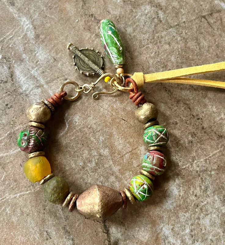 Tribal Boho Bracelet African Ethnic Clay, Recycled Glass and Brass Beads Brass Beads, Boho Chic Jewelry, Boho Bracelet, Chic Jewelry, Lost Wax, Boho Bracelets, Recycled Glass, Terra Cotta, Bracelet Designs