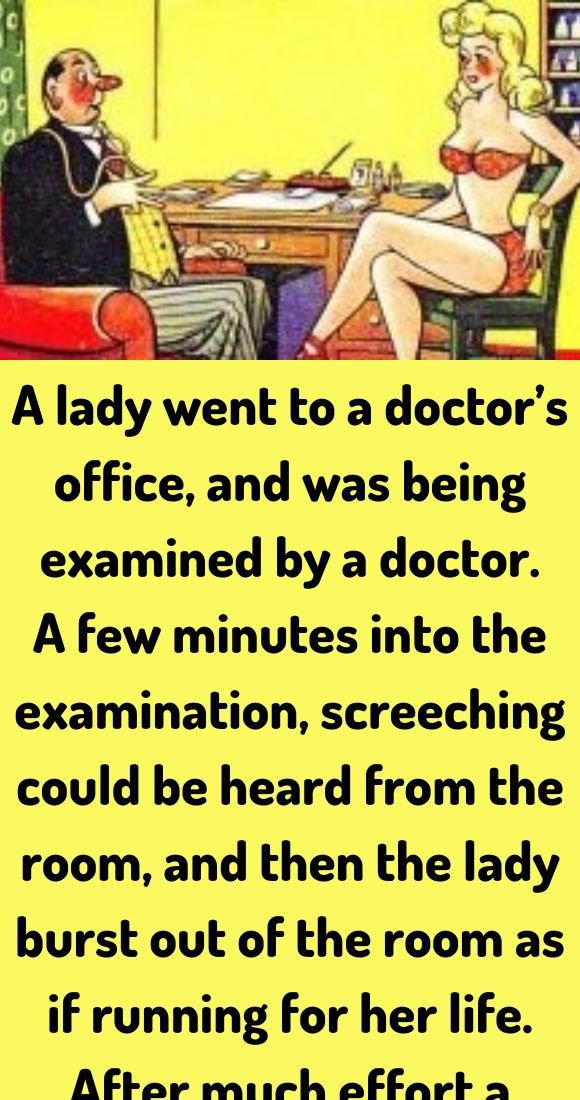 a woman sitting at a table next to a man in a suit and tie with the caption lady went to a doctor's office, and was being examined by a doctor