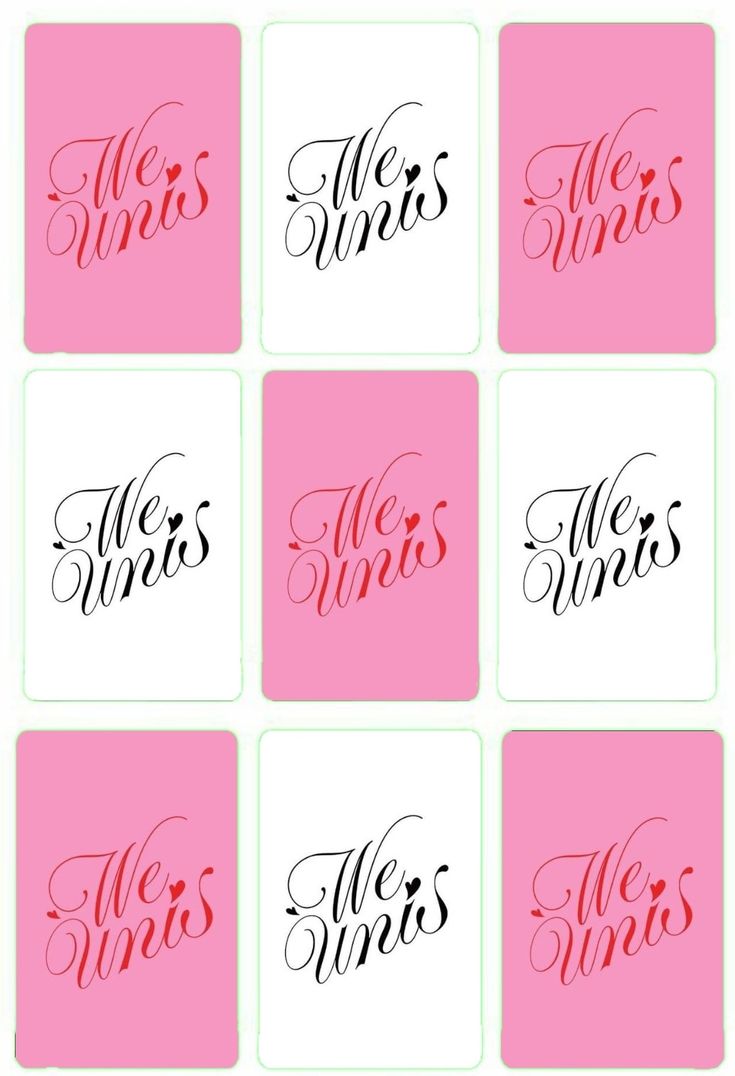 six square coasters with the words me and mrs written in black ink on pink paper