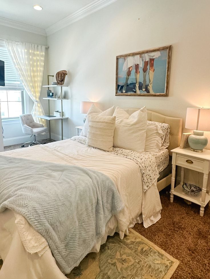 a bed sitting in a bedroom next to a window