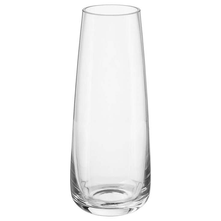 an empty glass vase on a white background