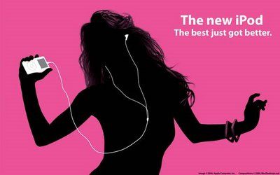 the silhouette of a woman with headphones is shown in this ad for ipods