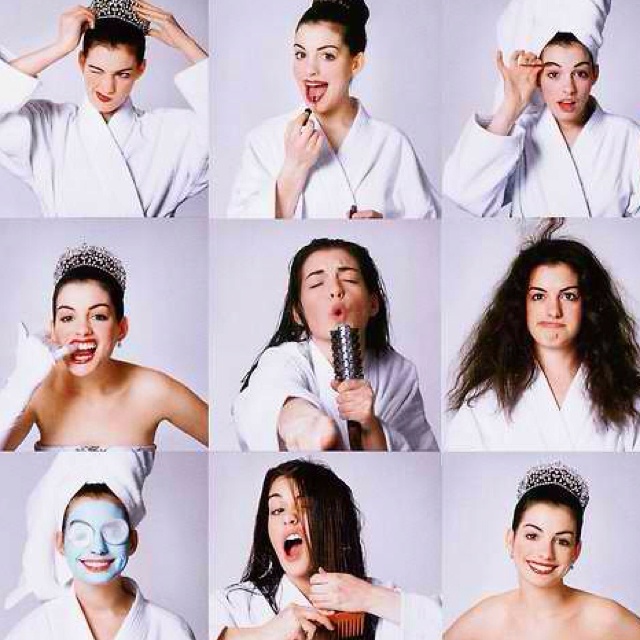 black and white photos of women in robes brushing their teeth