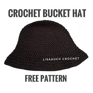 a crochet bucket hat with the words, free pattern on it and an image of