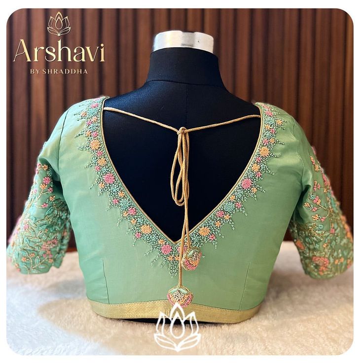 This green pastel hue colored blouse crafted by @blousesbyarshavi is extremely pretty with an intricate handwork done #zardozi and #kaddana embroidery using #reshamthread and #zari .💚 📲: 89513 63530 #arshavibyshraddha #blousesbyarshavi #bangloredesigner #customisedblouses #wedmegood #fashionstyle #handembroidery #aariwork #maggamwork #karagiri #silk #designerblouses #bridal #hyderabad #bangalore #bangalorebrides #wedmegoodsouth #southindianbride #womeninbusiness #goviral Pastel Silk Saree Blouse Designs, Pastel Color Blouse Designs, Pastel Green Blouse Designs, Light Green Aari Work Blouse, V Neck Maggam Work Blouses, Light Green Blouse Designs, Green Color Blouse Designs, Latest Fashion Blouse Designs, Aari Blouses