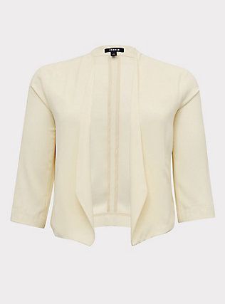 Plus Size Cream Crepe Cutaway Blazer, WHISPER WHITE Plus Size Jacket, Peplum Blazer, Crepe Blazer, Peplum Jacket, Open Front Blazer, Open Front Jacket, Crepe Fabric, Cropped Denim, Colored Blazer