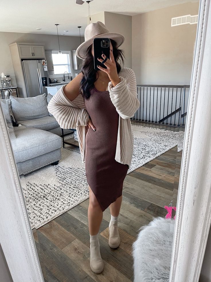 Brown Bodycon Dress Outfit Casual, Brown Midi Dress Outfit Casual, Baseball Game Outfit Women Cold Weather, Errand Outfit Spring, White Slip Ons Outfit, Dress With Vans Outfits, Vans Dressy Outfit, Vans Stackform Outfits, Brown Midi Dress Outfit