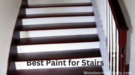 stairs with the words best paint for stairs above them and below it is an image of a stair