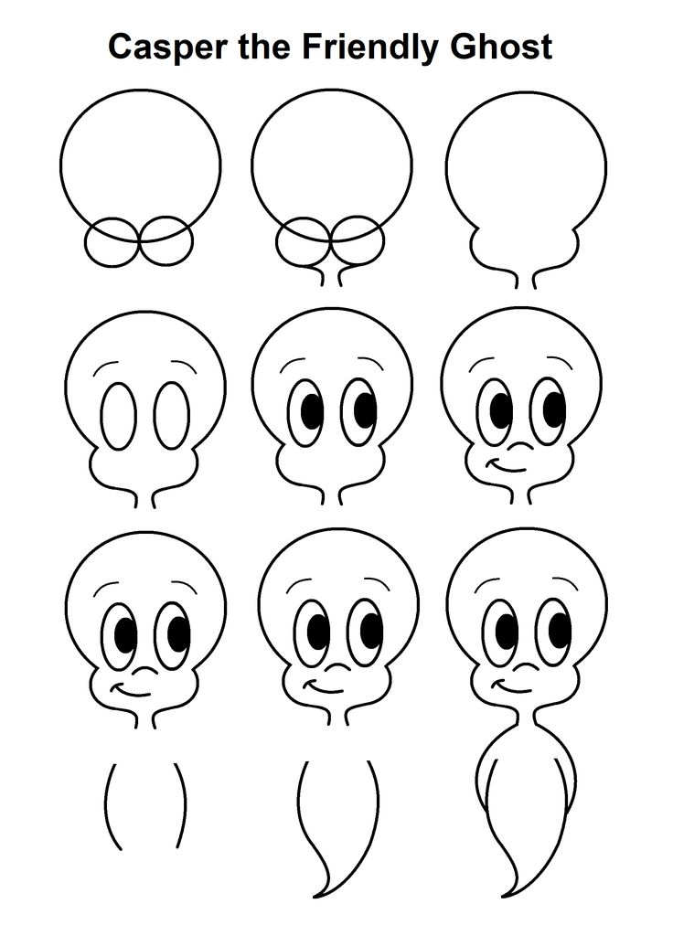 casper the friendly ghost coloring page with different faces and speech bubbles in black and white