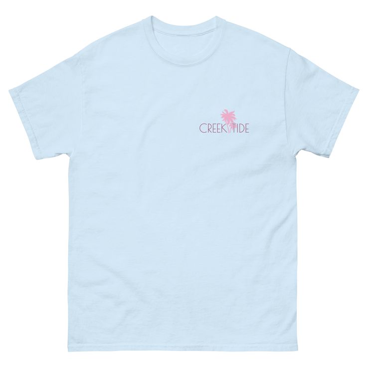 The Creek Tide Island Time classic short sleeve tee showcases a soft style printed logo on the front and back of the garment. Casual Beach T-shirt to wear on any occasion. Classic unisex fit. 100% Cotton. Machine washable for easy care. Size guide LENGTH (inches) WIDTH (inches) SLEEVE LENGTH (inches) S 28 18 15 ⅝ M 29 20 17 L 30 22 18 ½ XL 31 24 20 2XL 32 26 21 ½ 3XL 33 28 22 ¾ 4XL 34 30 24 ¼ 5XL 35 32 25 ¼ Summer Cotton T-shirt With Branding, Summer T-shirt With Text Print In Ring-spun Cotton, Basic Summer T-shirt With Logo Print, Summer Pre-shrunk Ring-spun Cotton Shirt, Summer Graphic Tee Shirt With Branding, Summer Graphic Tee With Branding, Logo Print Short Sleeve T-shirt For Spring, Spring Season Branded Short Sleeve T-shirt, Spring Short Sleeve Branded T-shirt